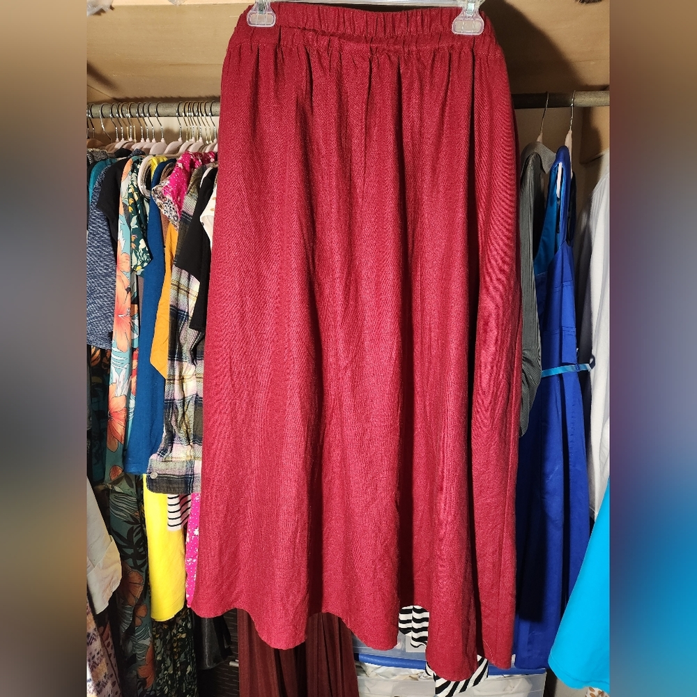 A New Day Burgundy Linen Maxi Skirt